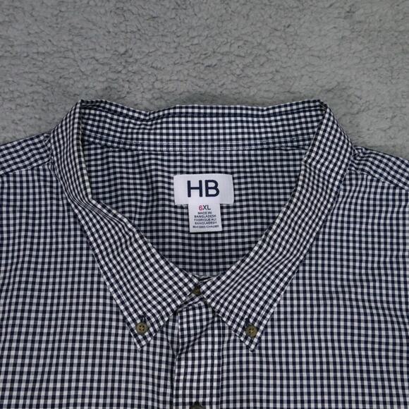 HB Harbor Bay Shirt Mens 6XL Navy Blue Button Down Short Sleeve Check Pocket - Picture 1 of 10